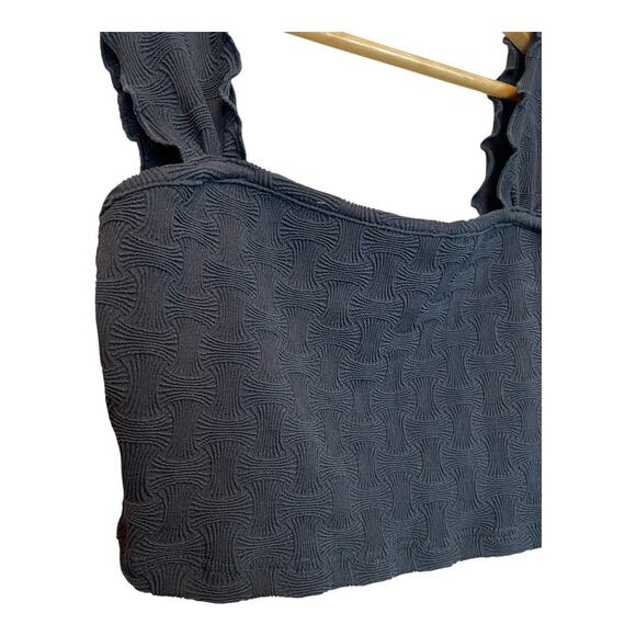 Cider Cropped Festival Top Shirt Blouse Concert Summer Black Ruffle strap Small - Picture 2 of 7